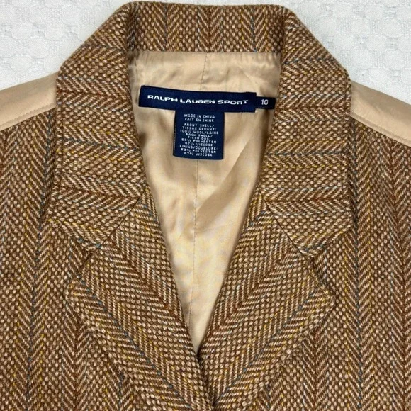 Ralph Lauren Sport Vest Women 10 Brown Herringbone Wool Tweed Waistcoat Academia - Picture 10 of 10